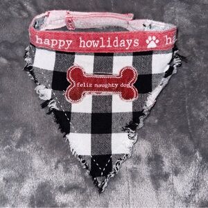 Plaid Dog Bandana with Red Bone Design